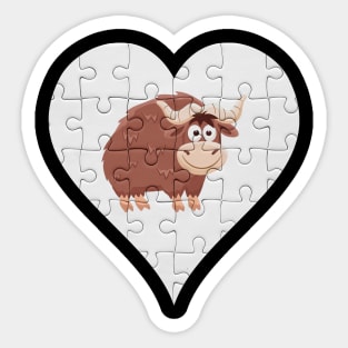 Jigsaw  Yak Heart Design - Wild Animal Yak Sticker